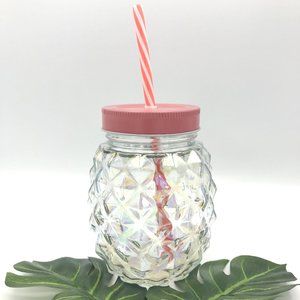 Pineapple Mason Jar with Coral Lid & Straw